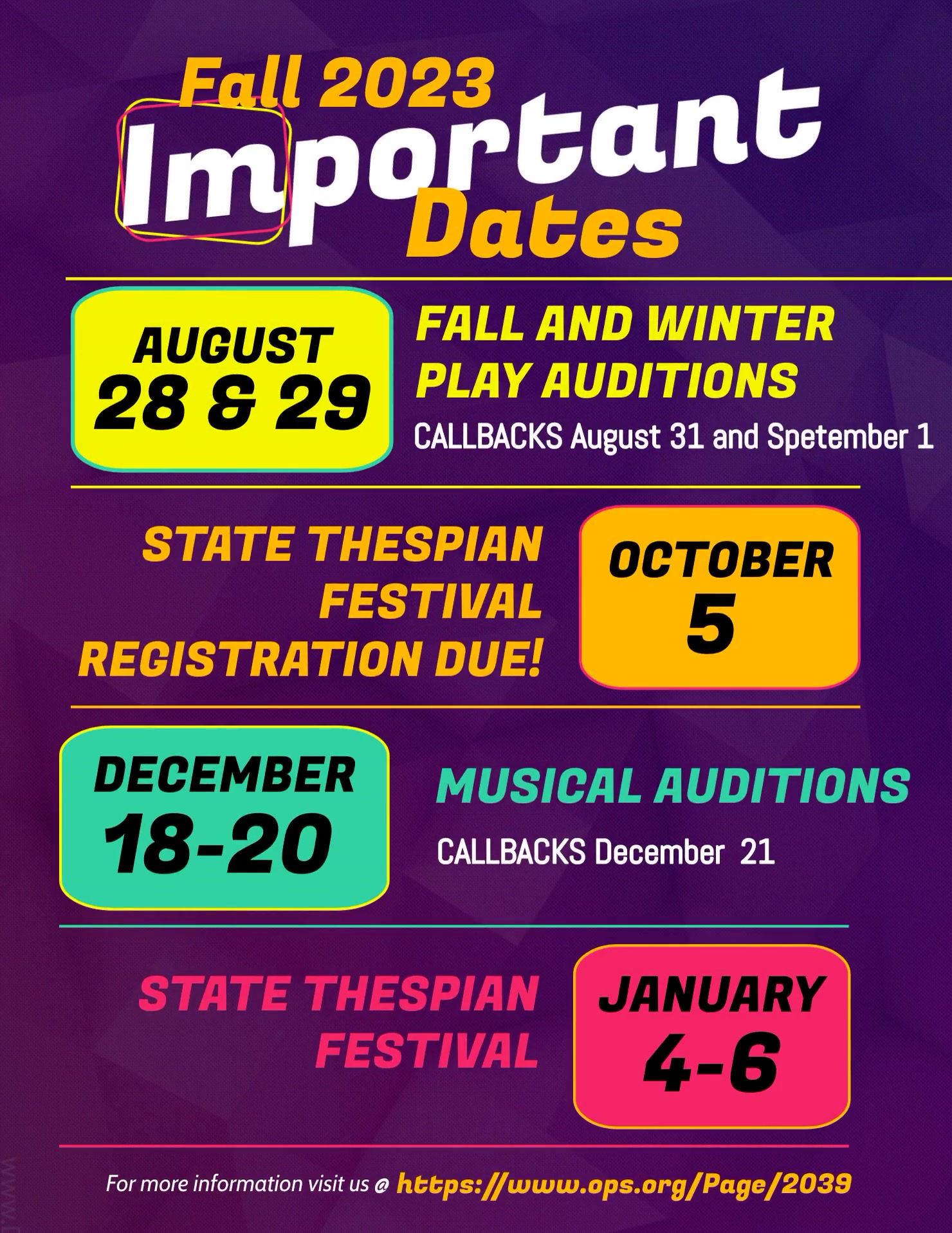 Fall 2023 Important Dates Fall 2023 Important Dates